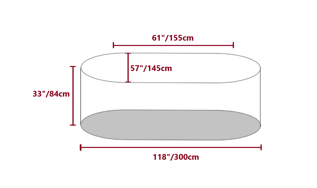 Outdoor Waterproof Oval Cover Deluxe Black Fabric 300cm Length x 145cm